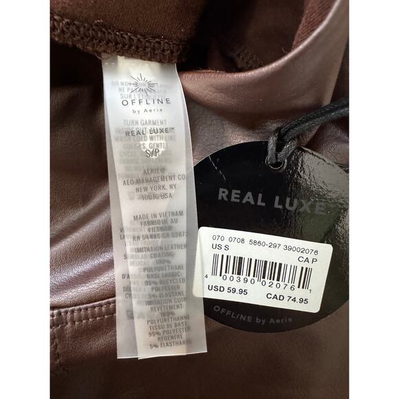 NWT AERIE OFFLINE Women's Brown Real Luxe Leather Leggings Size S - Picture 6 of 7